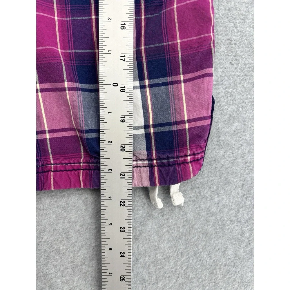 Esprit Mens W33 Plaid Cargo Shorts Pink Navy Cotton Drawstring Y2K